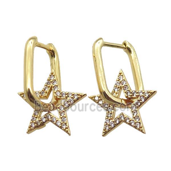 copper Latchback Earrings paved zircon, star, gold plated