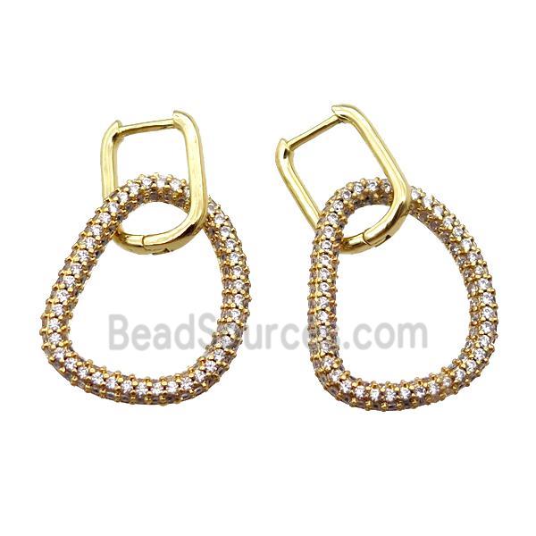 copper Latchback Earrings paved zircon, gold plated