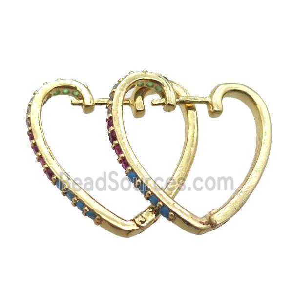 copper Latchback Earrings paved zircon, heart, gold plated