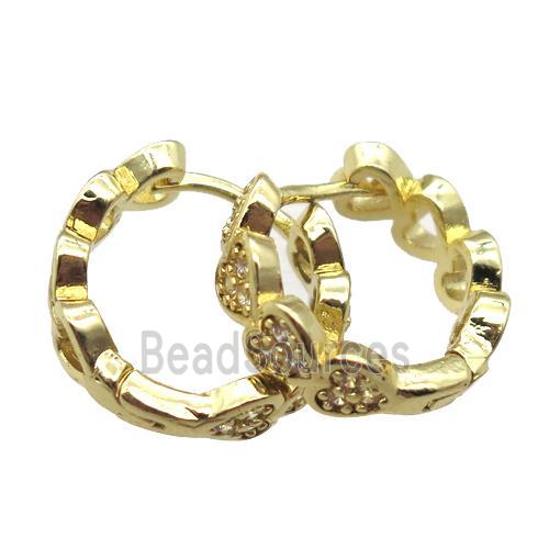 copper hoop Earrings paved zircon, gold plated