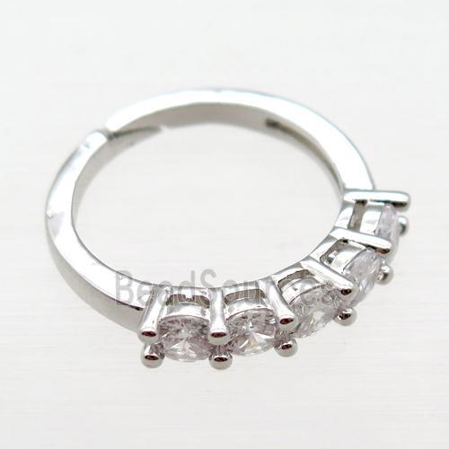 copper Rings pave zircon, Resizable, platinum plated