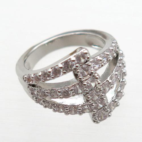 copper Rings pave zircon, Resizable, platinum plated