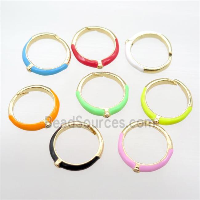 copper Rings with Enameling, mixed, Resizable, gold plated