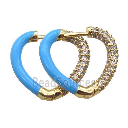 copper Latchback Earrings pave zircon with blue Enameling, gold plated