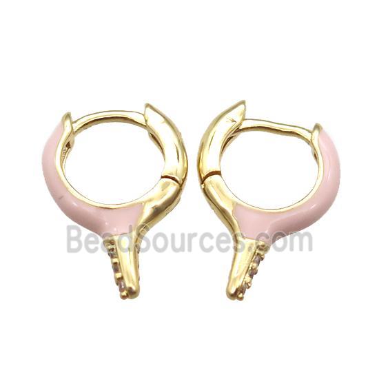 copper hoop Earrings with pink Enameling, gold plated