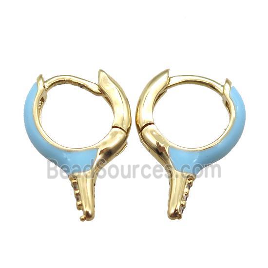 copper hoop Earrings with blue Enameling, gold plated