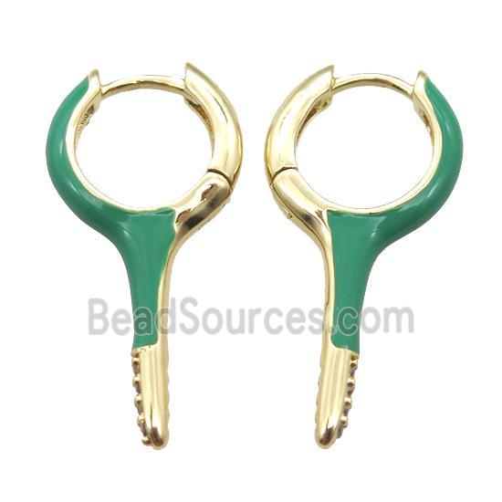 copper hoop Earrings with green Enameling, gold plated