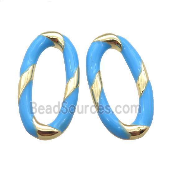 copper oval connector with blue Enameling, gold plated