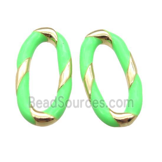 copper oval connector with green Enameling, gold plated