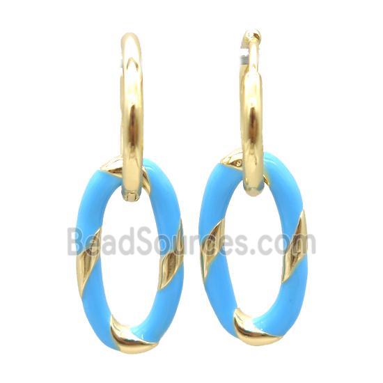 copper hoop Earring with enameling, oval, gold plated