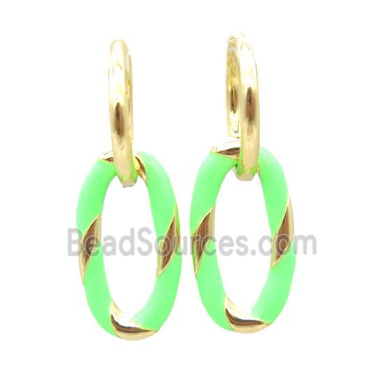 copper hoop Earring with enameling, oval, gold plated