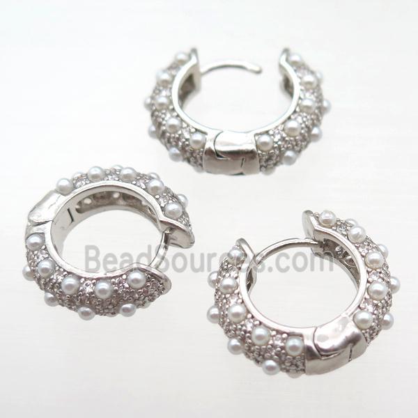 copper hoop earring pave pearlglass, platinum plated