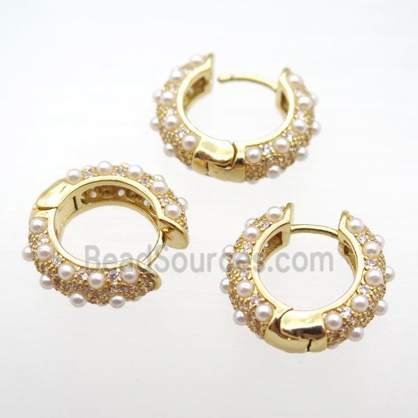 copper hoop earring pave pearlglass, gold plated