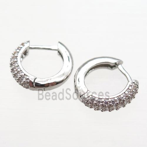 copper hoop earring pave zircon, platinum plated