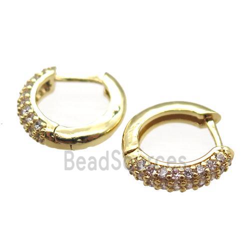 copper hoop earring pave zircon, gold plated