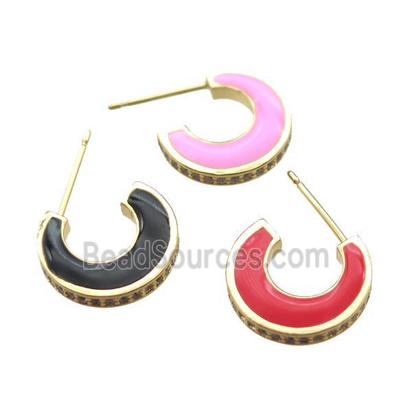 copper stud Earrings with Enameling, mixed, gold plated