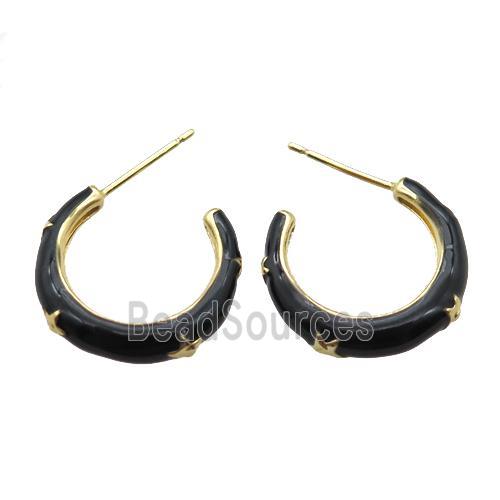 copper stud Earrings with black Enameling, gold plated