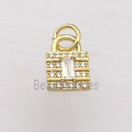 copper lock pendant pave zircon, gold plated