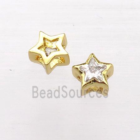 copper star beads pave zircon, gold plated