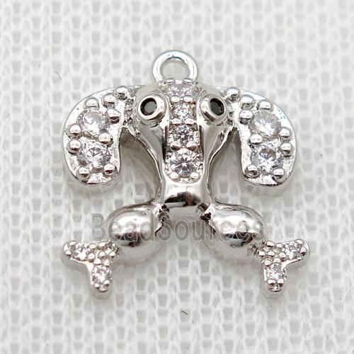 copper dog pendant pave zircon, platinum plated