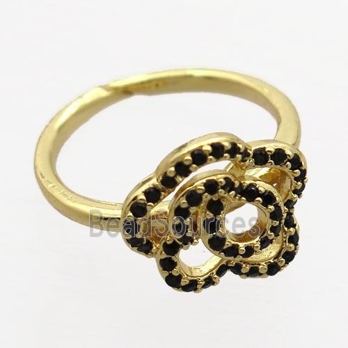 copper Rings pave zircon with flower, gold plated