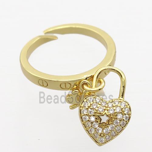 copper Rings pave zircon with heartLock, gold plated