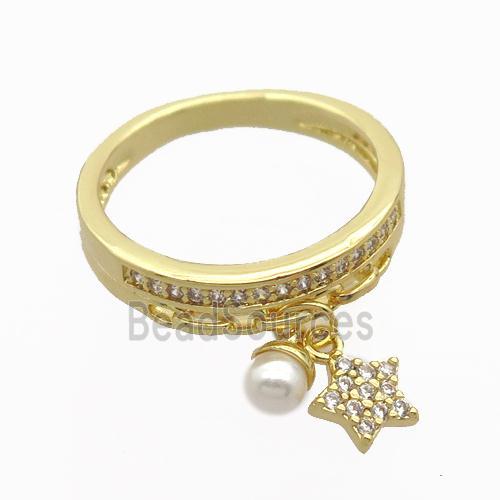 copper Rings pave zircon with star, gold plated