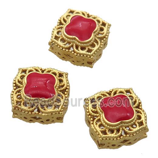 copper square beads with red enamel, unfade, duck gold