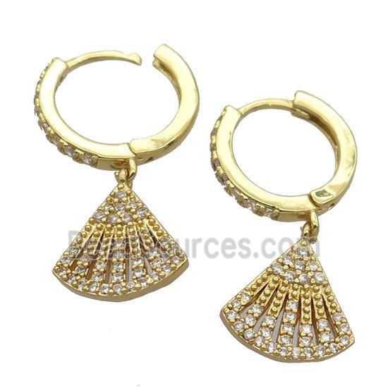 copper Hoop Earrings pave zircon with fans, gold plated