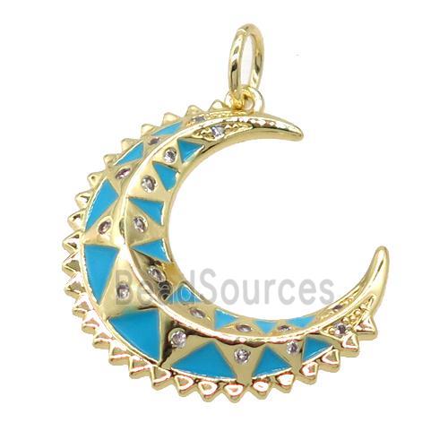 copper moon pendant pave zircon, gold plated