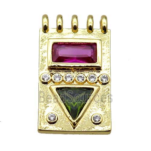 copper rectangle pendant pave zircon, gold plated