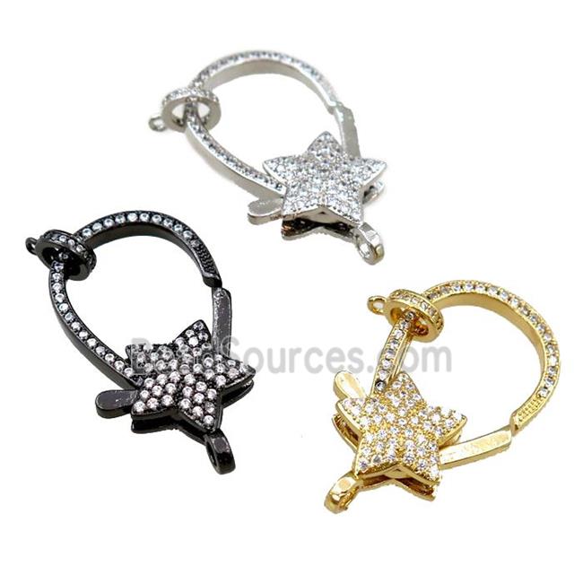 copper Carabiner Clasp paved zircon, star, mixed color