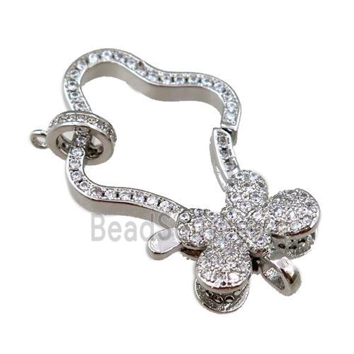 copper Carabiner Clasp paved zircon, butterfly, platinum plated