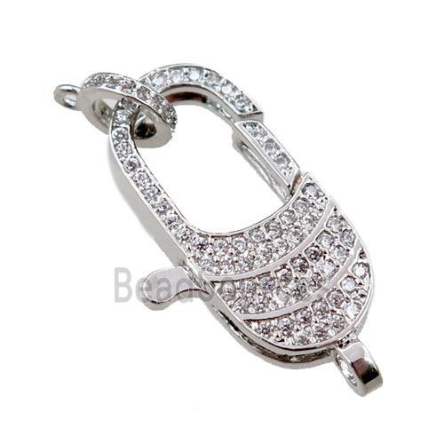 copper Carabiner Clasp paved zircon, platinum plated