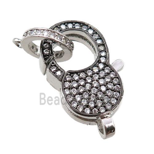 copper Carabiner Clasp paved zircon, platinum plated