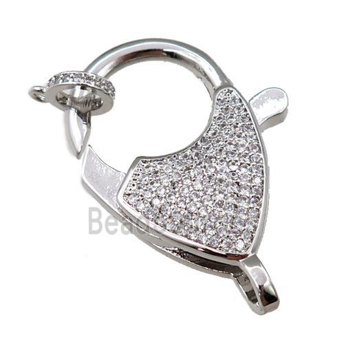 copper Carabiner Clasp paved zircon, platinum plated