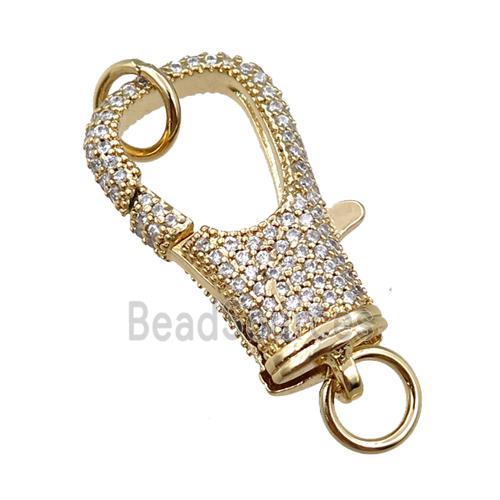 copper Carabiner Clasp paved zircon, gold plated