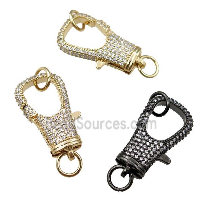 copper Carabiner Clasp paved zircon, mixed