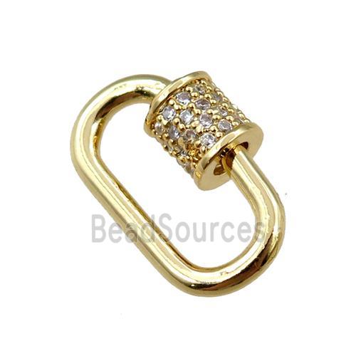 copper Carabiner Clasp paved zircon, gold plated