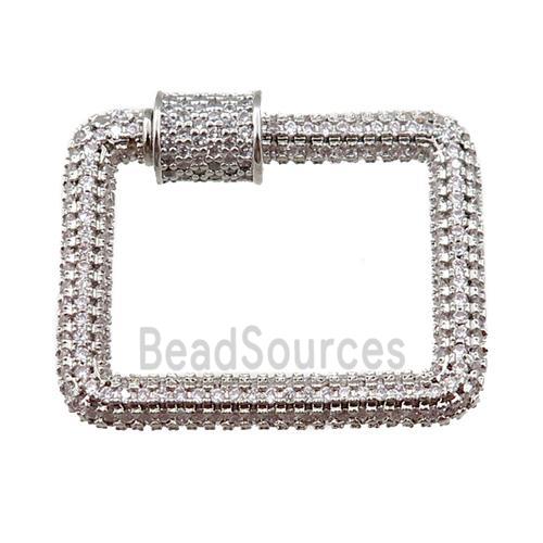 copper Carabiner Clasp paved zircon, platinum plated