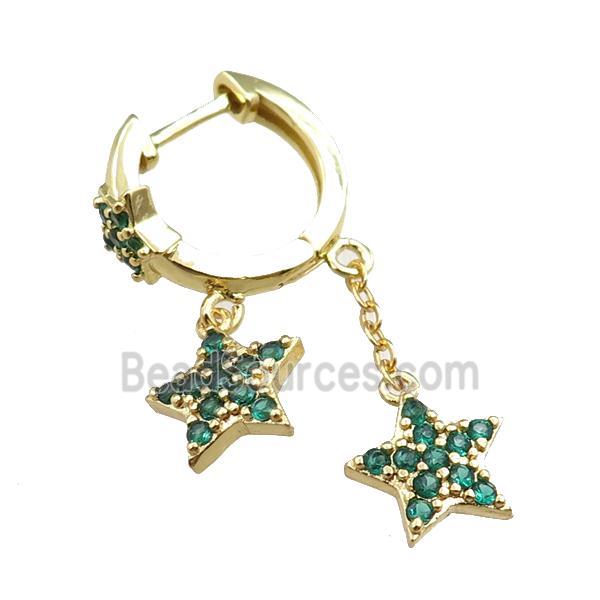 copper Latchback Earrings with star pave zircon, gold plated