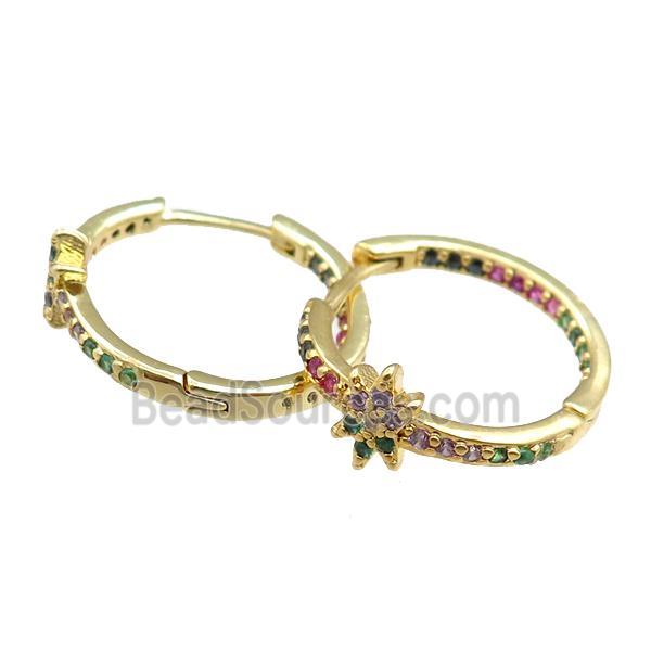 copper Hoop Earrings pave zircon, gold plated