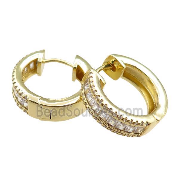 copper Hoop Earrings paved zircon, gold plated