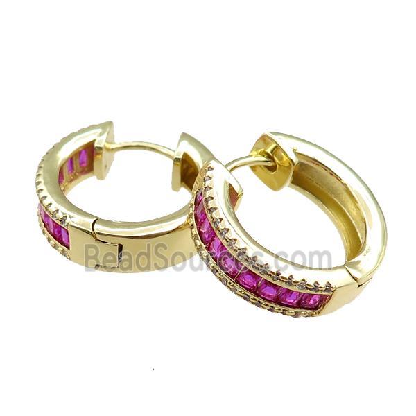 copper Hoop Earrings paved zircon, gold plated