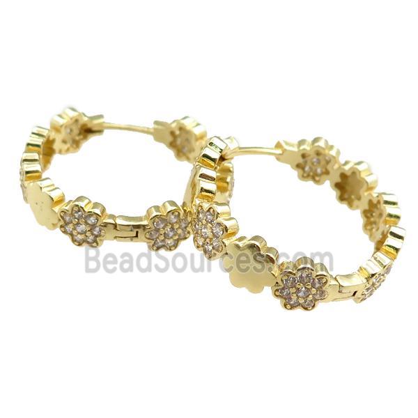 copper Hoop Earrings paved zircon, gold plated