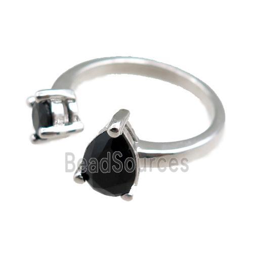 copper Rings paved zircon, adjustable, platinum plated