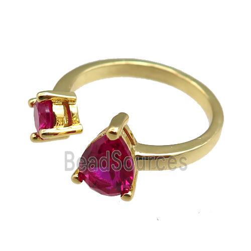 copper Rings paved zircon, adjustable, gold plated