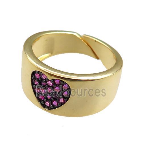 copper Rings paved zircon, adjustable, gold plated