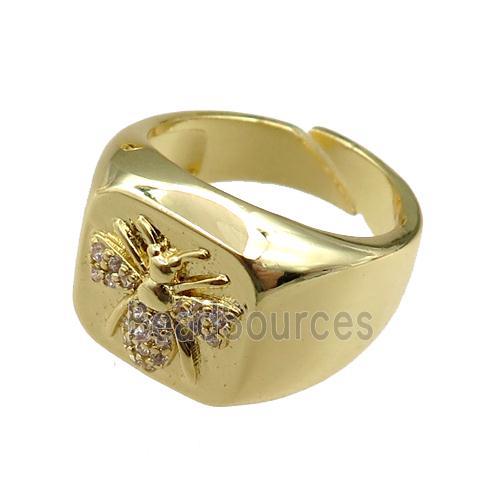 copper Rings paved zircon, honeybee, adjustable, gold plated