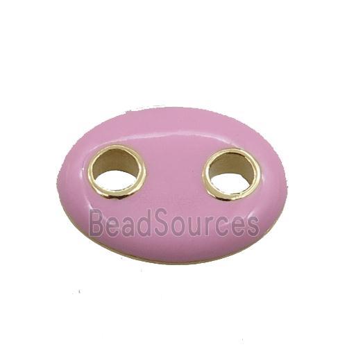 copper oval connector, pink enameled, gold plated